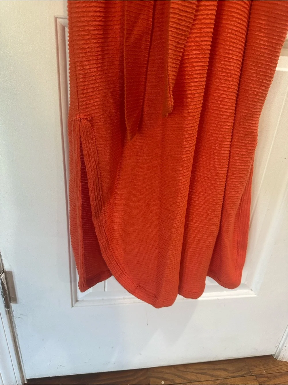 Free People Made in USA Burnt Orange Ribbed Knit Belted Kaftan Maxi Dress S Boho